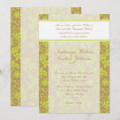 ブラウンとライムグリーンのダマスク結婚式招待状 招待状 (正面/裏面)