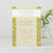 ブラウンとライムグリーンのダマスク結婚式招待状 招待状 (スタンド正面)