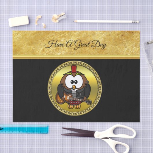 ブラウンと白いフクロウ遊は赤い帽子のギターだ 薄葉紙 (クラフト)