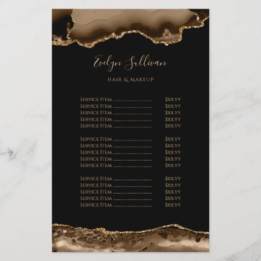 ブラウンと金ゴールドの価格リストのチラシ チラシ (正面)