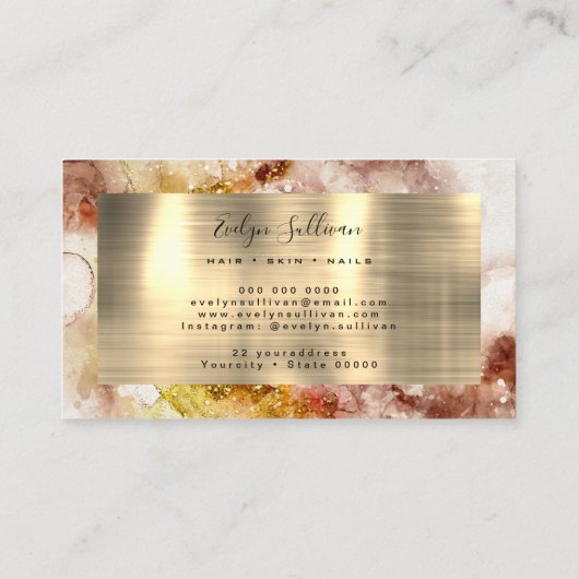 ブラウンと金ゴールドの水彩名刺 名刺 (裏面)