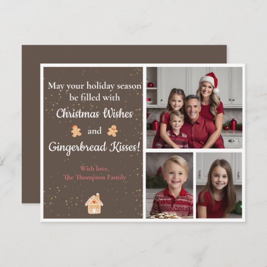 ブラウンと金ゴールドジンジャーブレッドホリデークリスマスカード シーズンカード (正面/裏面)