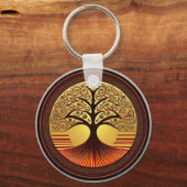 ブラウンと金ゴールドツリーのライフキーチェーン キーホルダー (裏面)