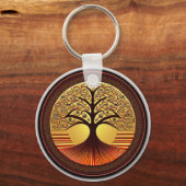 ブラウンと金ゴールドツリーのライフキーチェーン キーホルダー (正面)