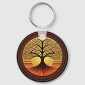 ブラウンと金ゴールドツリーのライフキーチェーン キーホルダー (裏面)