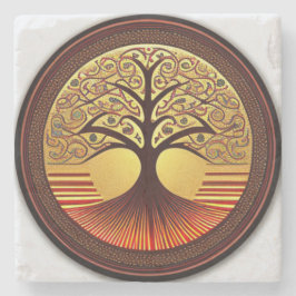 ブラウンと金ゴールドツリー・オブ・ライフ・コースター ストーンコースター
