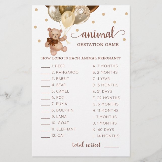 ブラウンと金ゴールドテディベア動物の妊娠ゲーム (正面)