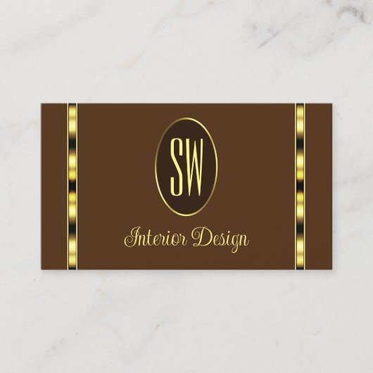 ブラウンと金ゴールドデコールとモノグラムプロフェッショナル 名刺 (正面)