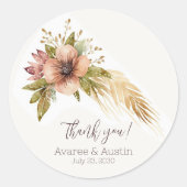 ブラウンと金ゴールドフローラ結婚の感謝 ラウンドシール (正面)