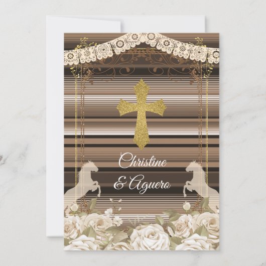 ブラウンと金ゴールドメキシコの女の子の第3誕生日 招待状 (裏面)