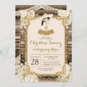 ブラウンと金ゴールドメキシコの女の子の第3誕生日 招待状 (正面/裏面)