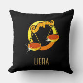 ブラウンと金ゴールドリブラ〔占星術の〕十二宮図サインブラック クッション (正面)