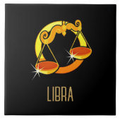 ブラウンと金ゴールドリブラ〔占星術の〕十二宮図サインブラック タイル (正面)