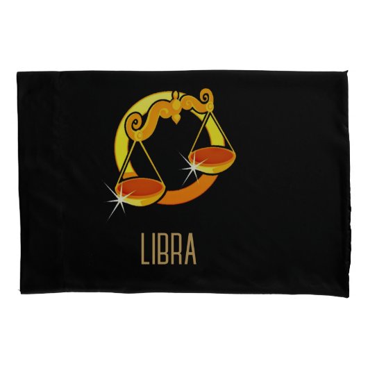 ブラウンと金ゴールドリブラ〔占星術の〕十二宮図サインブラック 枕カバー (正面)