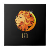 ブラウンと金ゴールドレオ〔占星術の〕十二宮図サインブラック タイル (正面)