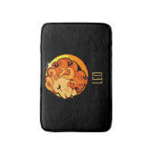 ブラウンと金ゴールドレオ〔占星術の〕十二宮図サインブラック バスマット (正面縦)