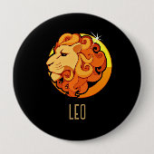 ブラウンと金ゴールドレオ〔占星術の〕十二宮図サインブラック 缶バッジ (正面)