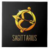 ブラウンと金ゴールド射手座〔占星術の〕十二宮図の記号ブラック タイル (正面)