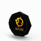 ブラウンと金ゴールド射手座〔占星術の〕十二宮図の記号ブラック フォトブロック (右)