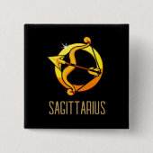 ブラウンと金ゴールド射手座〔占星術の〕十二宮図の記号ブラック 缶バッジ (正面)