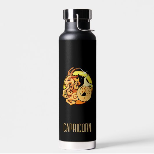 ブラウンと金ゴールド山羊座〔占星術の〕十二宮図の記号ブラック ウォーターボトル (左面)
