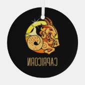 ブラウンと金ゴールド山羊座〔占星術の〕十二宮図の記号ブラック ガラスオーナメント (裏面)