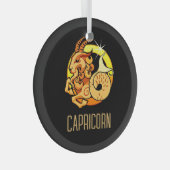 ブラウンと金ゴールド山羊座〔占星術の〕十二宮図の記号ブラック ガラスオーナメント (正面右)