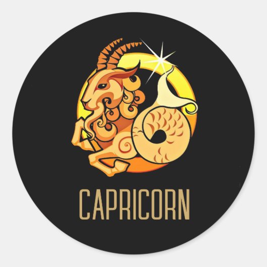 ブラウンと金ゴールド山羊座〔占星術の〕十二宮図の記号ブラック ラウンドシール (正面)