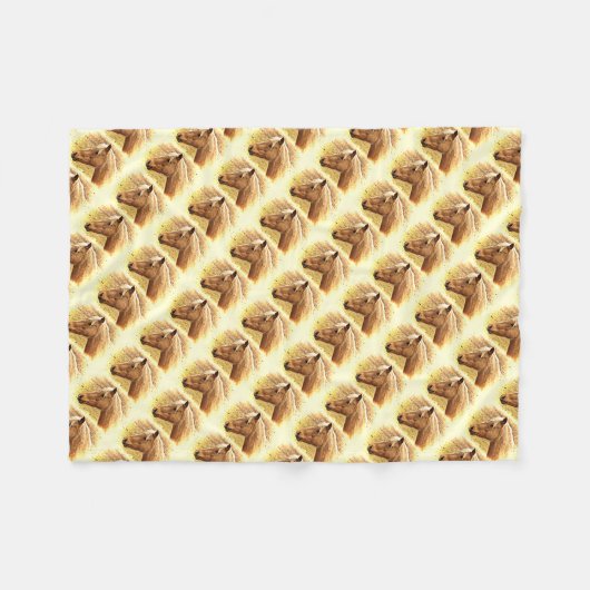 ブラウンと金ゴールド馬動物フリースブランケット フリースブランケット (正面(横))
