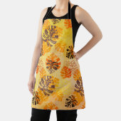 ブラウンと離れ金ゴールドの大きなモンステラの エプロン (インサイチュ)