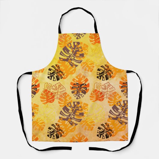 ブラウンと離れ金ゴールドの大きなモンステラの エプロン (正面)