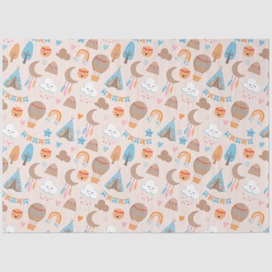 ブラウンにかわいいボホ柄 薄葉紙 (正面)