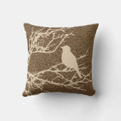 ブラウンに対してベージュ枝の鳥 クッション (裏面)