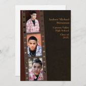 ブラウンのあずき色色のブロックの卒業生の写真カード 案内状 (正面/裏面)