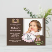 ブラウンのお茶会の写真の誕生日のパーティの招待状 招待状 (スタンド正面)