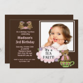 ブラウンのお茶会の写真の誕生日のパーティの招待状 招待状 (正面/裏面)