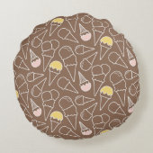 ブラウンのアイスクリームコーンパターン ラウンドクッション (裏面)