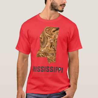 ブラウンのアブストラクトミシシッピマップアート Tシャツ