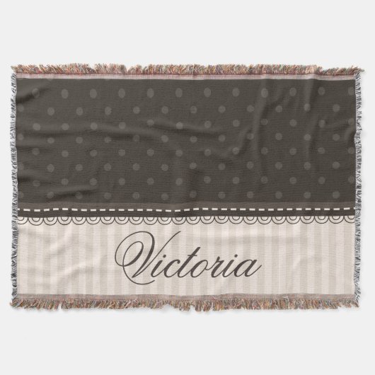 ブラウンのエレガントなアイボリーベージュ水玉模様はカスタム設計します スローブランケット (正面)