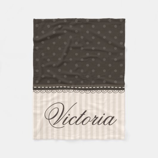 ブラウンのエレガントなアイボリーベージュ水玉模様はカスタム設計します フリースブランケット (正面)