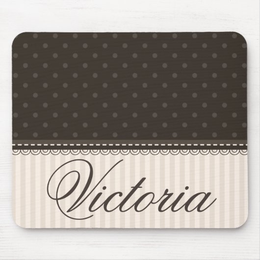 ブラウンのエレガントなアイボリーベージュ水玉模様はカスタム設計します マウスパッド (正面)