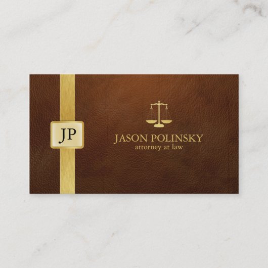 ブラウンのエレガントな革および金ゴールドの弁護士 名刺 (正面)