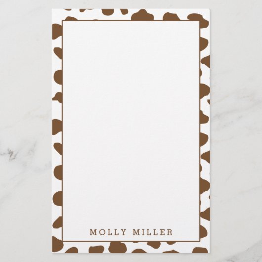 ブラウンのカウボーイ牛プリントの文房具 便箋 (正面)