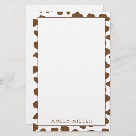 ブラウンのカウボーイ牛プリントの文房具 便箋 (正面/裏面)