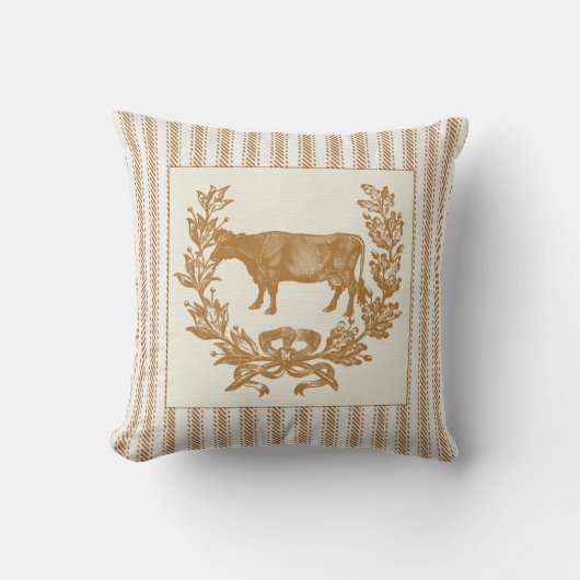 ブラウンのカチカチ音をたてることのリースを持つ農場牛 クッション (正面)