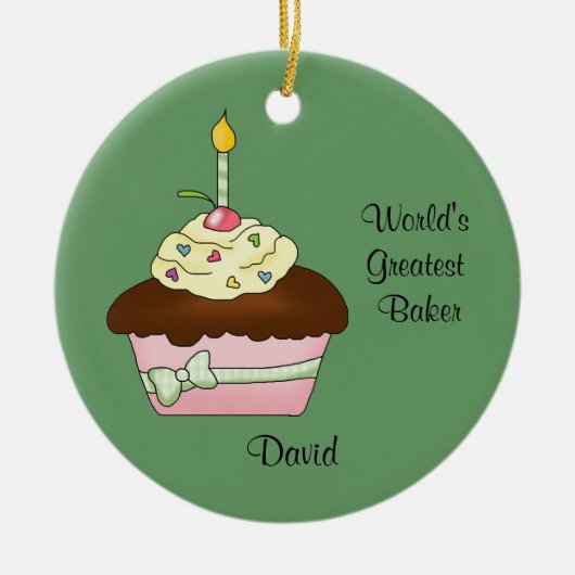 ブラウンのカップケーキのクリスマスのオーナメント セラミックオーナメント (正面)