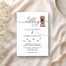 ブラウンのキャバプー子犬の結婚式カリグラフィー 招待状