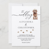 ブラウンのキャバプー子犬の結婚式カリグラフィー 招待状 (正面)