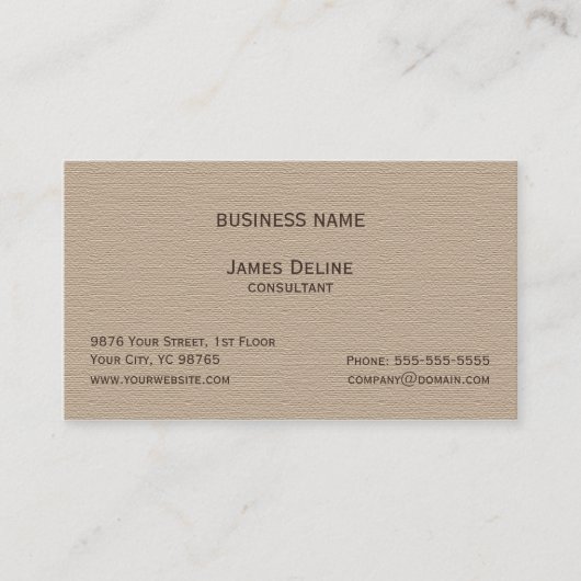 ブラウンのクラシックでエレガントな織り目加工のコンサルタント 名刺 (正面)