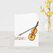 ブラウンのグラフィックでバイオリンの弓と音楽のスタッフ カード (黄色い花)